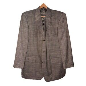 Mens Gianelli Taupe/Brown Windowpane Check Wool Blend Blazer Sport Coat Size 44R